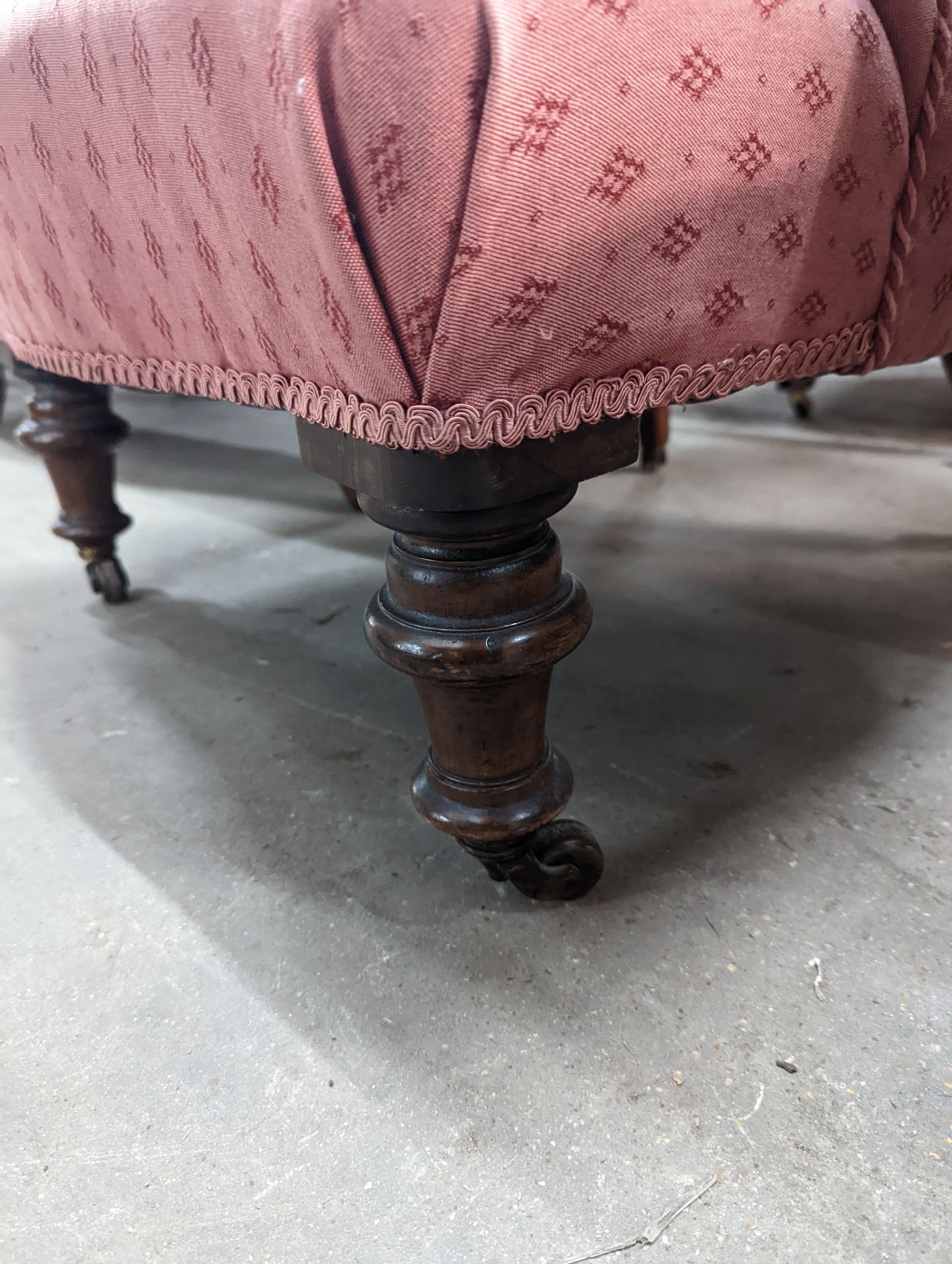 Two Victorian upholstered armchairs, width 62cm, depth 64cm, height 85cm